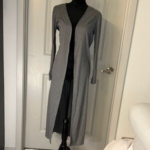 Gray Long Open Button free long sleeve Cardigan